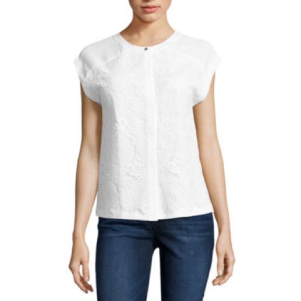 Liz Claiborne front lace M white dress blouse